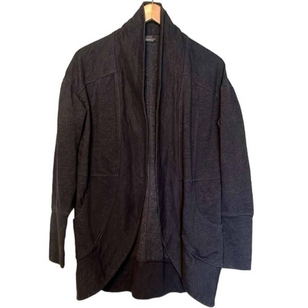 Eddie Bauer Open Front Cardigan Color is Gray Size Medium with thumbholes